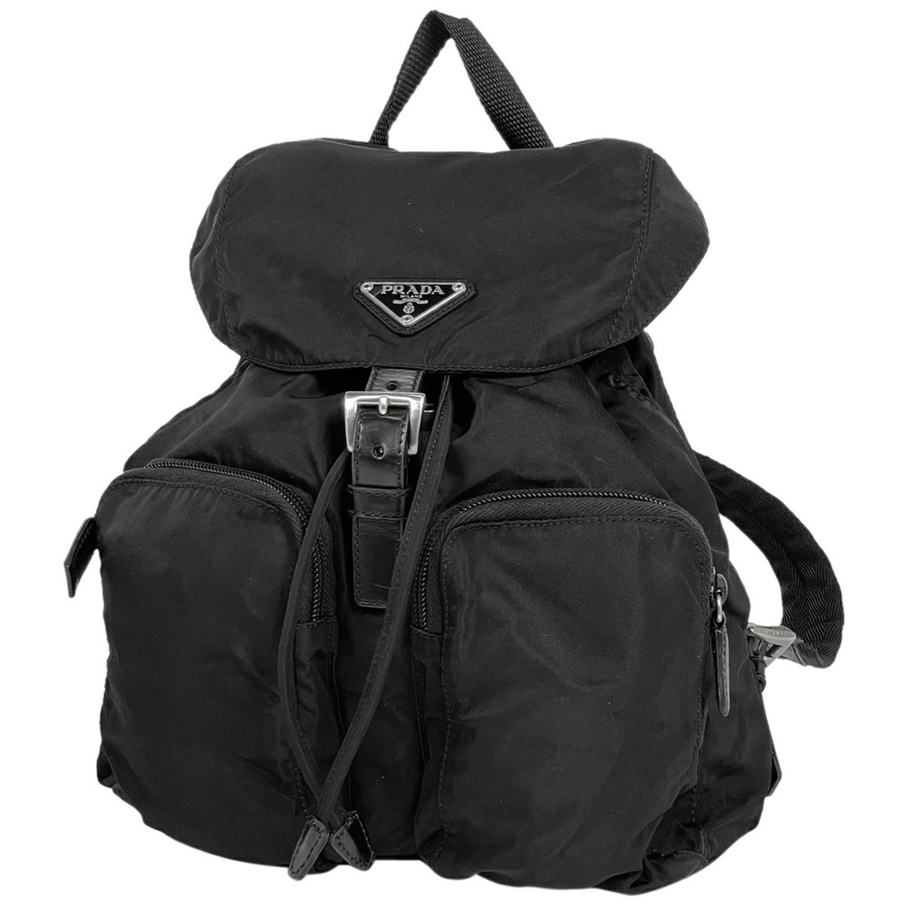 Prada Logo Plate Backpack Rucksack Daypack Nero Black